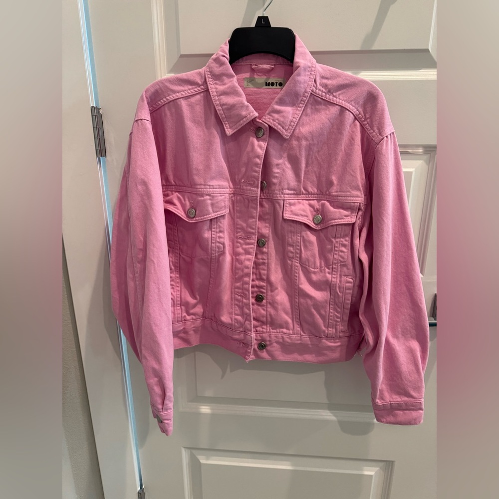 Topshop Pink Moto Denim Jacket US Size 6